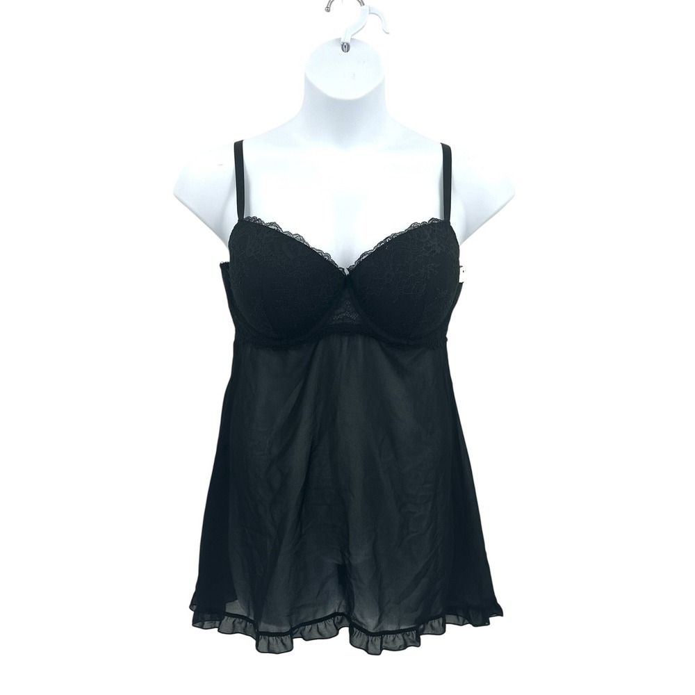 Gilligan & O'Malley Babydoll Lingerie Set Women's XL Black Matching Thong New